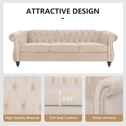 Mid-Century 3 Seater Sofa, Velvet Couch - Image 5