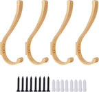4 Pack Hanging Coat Hooks Wall Mount, Coat Hanger Wall Hangers, Metal Hooks for Hanging Heavy Duty, Screw in Hooks for Hanging Towels, Clothes, Backpack, Hat, Bag, Jacket, Key, Robe, Backpack Gold