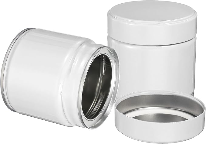 uxcell 2Pcs Round Tea Canisters, 3" x 3" Airtight Metal Tea Containers for Loose Tea, Coffee Beans, Spices - Durable, Compact, and Stylish Storage Tea Tin (White)