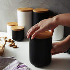 Ceramics Food Storage Jar Canister with Airtight Seal Bamboo Lid, Simple Style Kitchen Canister for Food Storage, Store Coffee, Sugar, Tea, Spices and More (White (27.05oz/800ml))