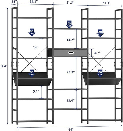 NUMENN Bookcases and Bookshelves Triple Wide 6 Tier Bookshelf, Large Etagere - Image 2