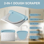 Bench Scraper Dough Cutter Tool - Bowl Pastry Scraper for Bread Cake Pizza, Bench Knife Kitchen Dough Scraper for Baking, Stainless Steel Food Scraper with Grip Handles & Measuring Scal, Blue