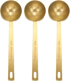 HARFINGTON 3pcs Coffee Scoop Spoon 2tbsp (6tsp, 30ml) 304 Stainless Steel Long Handle Teaspoon/Tablespoon Measuring Spoons Scoops for Tea Sugar Kitchen, Gold