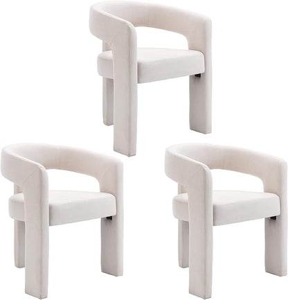 BESTANO Set of 3 Modern Linen Fabric Upholstered Dining Chairs by BESTANO