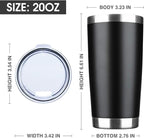 20oz Tumbler Bulk Stainless Steel Vacuum Insulated Tumblers with Lid Double Wall Travel Mug Durable Powder Coated Coffee Cup, Suitable for Ice Drinks and Hot Beverage (Black 6pack)