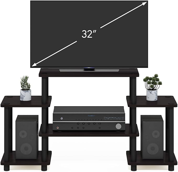 Furinno Turn-N-Tube No Tools Entertainment Center, Square corner, Dark Walnut - Image 4