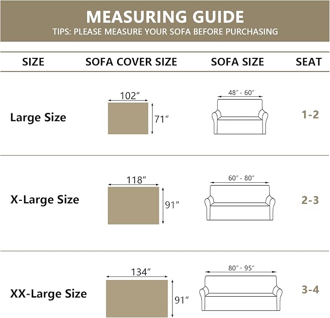 MYSKY HOME Khaki Sectional Sofa Covers Chenille Couch Cover - Image 6