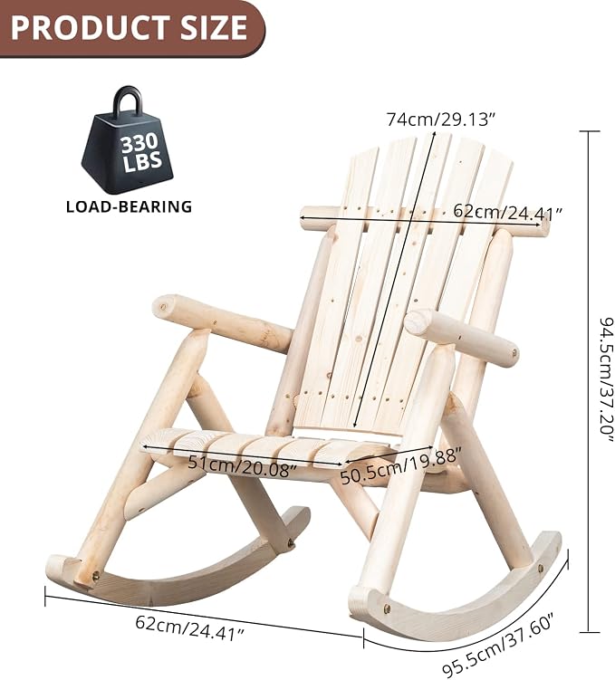 Outvita Wooden Rocking Chair Set of 2, Fir Log Adirondack Rocker, Outdoor Wood - Image 3