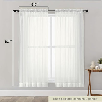 Sheer Ivory Curtains for Bedroom Living Room 63 Inch Length 2 Panels, Airy Soft - Image 2