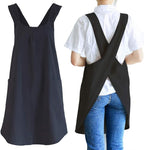 NEWGEM Japanese Linen Cross Back Cooking Aprons for Women Men with Pockets Cute for Baking Kitchen