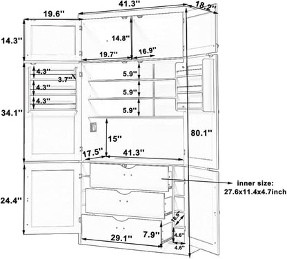 VilroCaz 80.1'' Tall Freestanding Kitchen Pantry Storage Cabinet Cupboard - Image 2