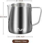 Tuni Milk Frothing Pitcher, 12oz/350ml Stainless Steel Milk Jug Steaming Cup, Milk Coffee Cappuccino Latte Art Steam Creamer Frother Pitcher