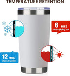 MEWAY 20oz Tumbler 8 Pack Double Wall Vacuum Insulated Travel Mug Bulk, Stainless Steel Tumblers with Lid and Straw, Durable Powder Coated Coffee Cups for Cold & Hot Drinks (White, 8)