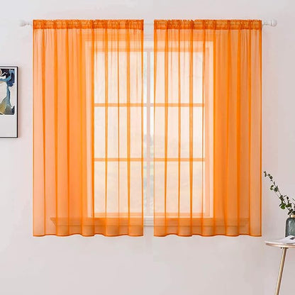 MIULEE Orange Fall Sheer Curtains 54 X 63 Inches, 2 Panels | Solid Color by MIULEE