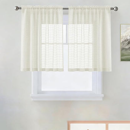 SpaceDresser Check Sheer Curtains 36 Inches Long by SpaceDresser