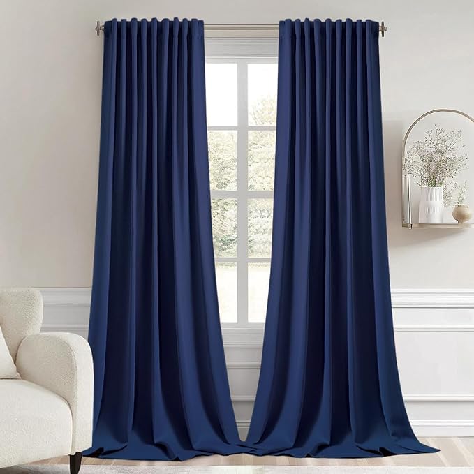 MIULEE Navy Blue Back Tab Blackout Curtains 52x102 Inch Long 2 Panels Set | Rod by MIULEE