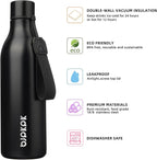 BJPKPK Insulated Water Bottles, 25 oz Stainless Steel Metal Water Bottle with Strap, BPA Free Leak Proof Thermos, Mugs, Flasks, Reusable Water Bottle for Sports & Travel, Black