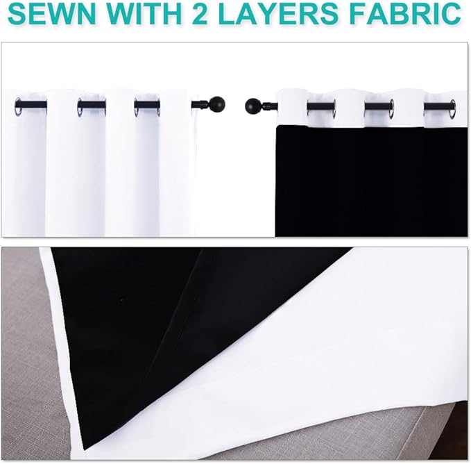 NICETOWN Pure White 100% Blackout Lined Curtains, 2 Thick Layers Completely - Image 5