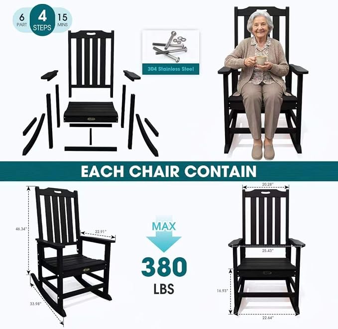 THOEOE Oversized Rocking Chair Set of 2, Outdoor Rocking Chair - Image 7