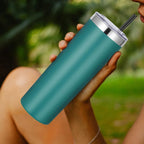 VEGOND Stainless Steel Skinny Tumbler, 20 oz Vacuum Insulated Tumbler with Lid and Straw, Double Wall Coffee Cup, Travel Mug for Cold Hot Drinks, Dark Green 1 Pack