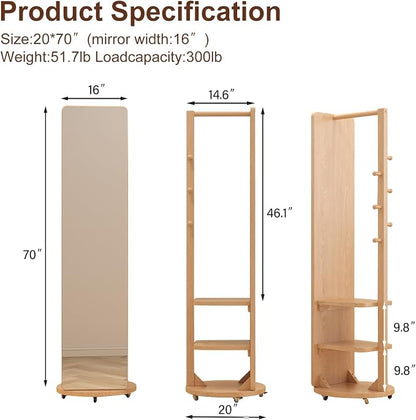 Muwuele Solid Wood Full Length Mirror Coat Rack, Floor Mirror - Image 6