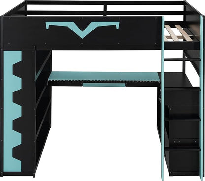Full Size Gaming Loft Bed with Integrated Desk & RGB LED Lights, Pro-Gamer Bunk - Image 4