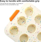 Silicone Muffin Pan,12 Cups Muffin Baking Pan with Handle Reusable Cupcake Baking Pan for Roasting Homemade Muffins, Cupcakes and Egg Bites(COLOR:Beige)