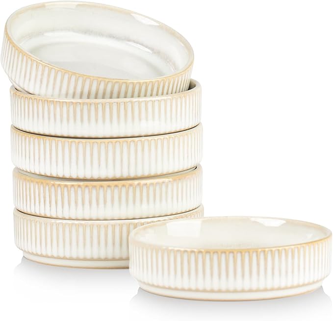 famiware Star Soy Sauce Dish Ceramic Dipping Bowls Set of 6, 4 oz Individual Dip Sauce Cups/Bowls/Dishes/Plates, Small Serving Bowl for Side Dishes, Dessert, Ice Cream, Condiments - Cappuccino White