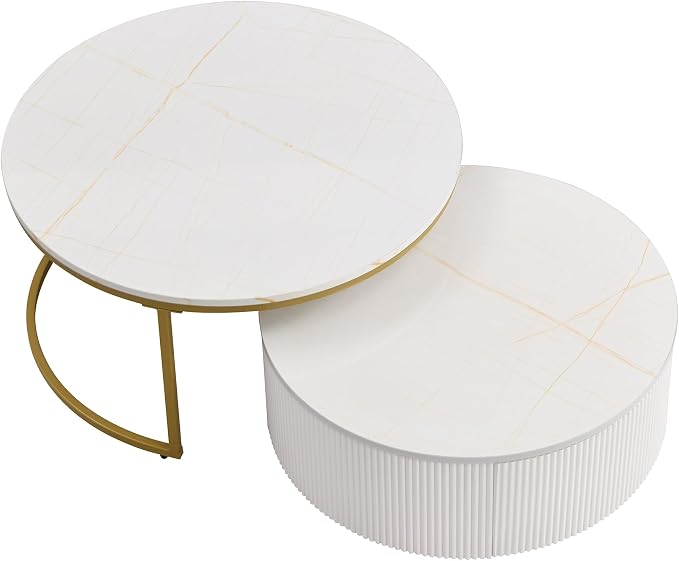 Modern Round Nesting Coffee Table Fluted - Image 9