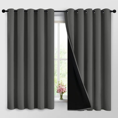 Yakamok Dark Grey 100% Blackout Curtains 63 Inches Long 62" Wide 2 Panels | by Yakamok