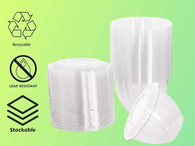 Smygoods Disposable Plastic Salad Bowls with Airtight Lids Ideal for Meal Prep, Takeout, Catering, Parties, Picnics, and Food Storage, Stackable, Leak-Proof