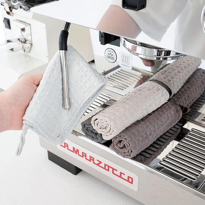 watchget Barista Micro Cloth 10 Pack, Microfiber Barista Cleaning Towels Microfiber Waffle Weave Kitchen Dish Cloth Coffee Bar Towel Coffee Machine Cleaning Cloth, Dark Grey(12"x12")