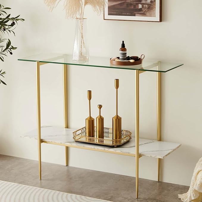 LumFurn Glass Console Table for Living Room, Foyer & Entrance, 2-Tiers - Image 3