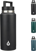 BJPKPK Insulated Water Bottles, Dishwasher Safe 36 oz Water Bottle with Handle, Leakproof BPA Free Water Jug, Stainless Steel Thermos for Sports, Black