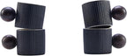 Ceramic Mini Espresso Cups Demitasse Cups with Round Wooden Handle Vertical Stripes Tea Cups (black, 4pcs)