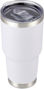 30 oz Tumbler with Lid Stainless Steel Tumblers Vacuum Insulated Cup Reusable Powder Coated Travel Mug Double Wall Leak Proof Portable Cups Keep Cold Drinks for 12 Hours, White, 1 Pack