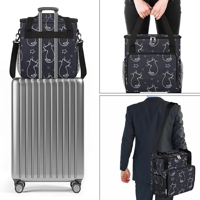 cat animal cartoon Coffee Maker Carring Bag Travel Carrying Storage Tote Bag Compatible with Keurig K-Mini or K-Mini Plus Portable Single Serve Coffee Brewer Case with Pockets for K-cup Pods