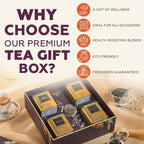 CHAYAM Tea Tranquility Gift Box – 4 Premium Loose Leaf Teas + Stainless Steel Infuser – Wellness Tea Gift – Green, Masala, Kahwa, Ginger Lemongrass – 125+ Cups / 8.82 oz