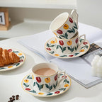 Ceramic Coffee Cup with Saucer, 8.5oz Floral Porcelain Tea Cup with Premium Gold Spoon and Gift Box, Dishwasher and Microwave Safe, Cup Mug for Coffee Cappuccino Espresso Latte