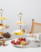 Sweejar 3 Tier Ceramic Cake Stand Wedding, Dessert Cupcake Stand for Tea Party Serving Platter (Fresh Flower)