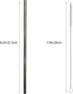 10 Pcs Stainless Steel Straws, Reusable Drinking Straws, Straight Metal Straw Sets with 2 Pcs Cleaning Brushes (8.5 Inch, Black)