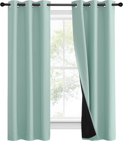 NICETOWN Aqua Blue 100% Blackout Curtain Set, Thermal Insulated & Energy - Image 2