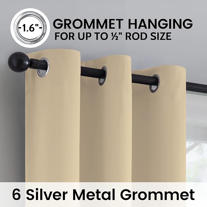 SimpleHome Beige 100% Blackout Curtains Room Darkening Living Room 63 Inch | - Image 6