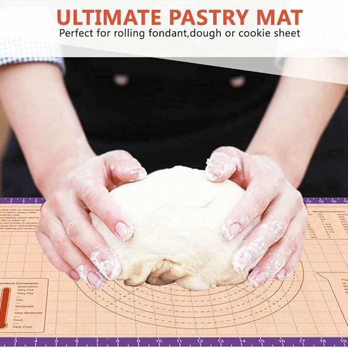 Pastry Baking Mat 28x20 Inch - Larger Silicone Baking Pastry Mat for Rolling Dough,Non Silp Silicon Dough Sheet Mat with Measurement,Perfect for Making Pie,Pizza(Purple)