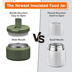 13.5oz Kids Thermos for Hot Food, Insulated Vacuum Food Jar with Buckle Lid, Stainless Steel Wide Mouth Leak Proof Insulated Lunch Container for School Picnic Travel, Green
