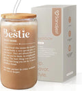 SANDJEST Best Friend Glass Can, Besties Definition Cup with Lid & Straw, Iced Coffee Aesthetic Cups, Gift for Christmas Birthday Mother Day, Gifts for Women Friends Sisters, 16oz