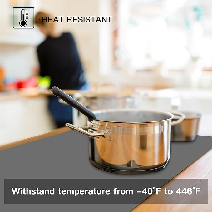 2MM Thick Silicone Countertop Mat, 31.5"x 23.6" Silicone Mats for Kitchen Counter, Nonslip Heat Resistant Mat, Large Kitchen Counter Mats, Waterproof Countertop Protector, Dark Gray