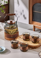 IwaiLoft Stovetop Safe Glass Teapot with Malus Spectabilis Pattern Removable Infuser Fine Borosilicate Tea Pot perfect for Fruit Flowering Tea Canister Premium Quality Tea Kettle Gift(Gray)