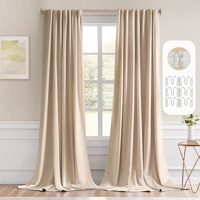 MIULEE Beige Back Tab Blackout Curtains 52x96 Inch Long 2 Panels Set | Rod by MIULEE