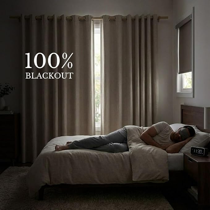 NICETOWN Farmhouse Style 100% Blackout Natural Linen Warm Curtains 90 inches - Image 2